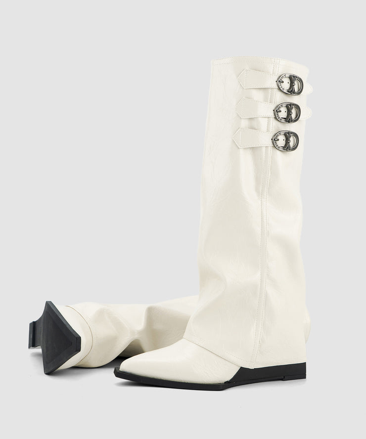 Khaki Boots Wedge Suede Fashion Splicing Pointed Toe