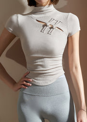Khaki Hollow Out Button Modal Cotton Yoga Wrap Top