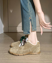 Khaki Lace Up Splicing Platform Sport Flat Shoes For Women