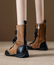 Khaki Lace Up Wedge Suede Elegant Splicing Boots