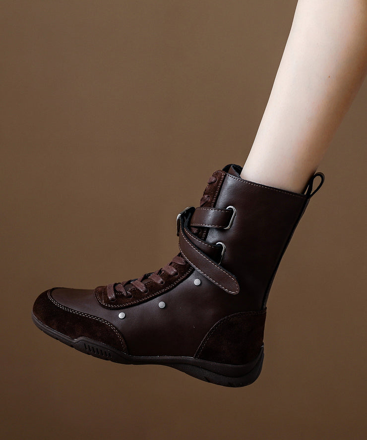 Khaki Lace Up Wedge Suede Elegant Splicing Boots