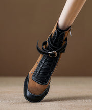 Khaki Lace Up Wedge Suede Elegant Splicing Boots