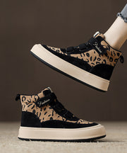 Khaki Leopard Platform Suede Buckle Strap Splicing Boots