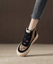 Khaki Leopard Platform Suede Buckle Strap Splicing Boots