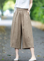 Khaki Linen Crop Pants Oversized Pockets Summer