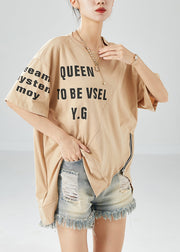 Khaki Patchwork Cotton Tank Asymmetrical Zippered Summer