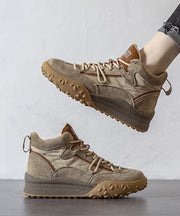 Khaki Platform Suede 2025 Lace Up Splicing Flats Fuzzy Wool Lined