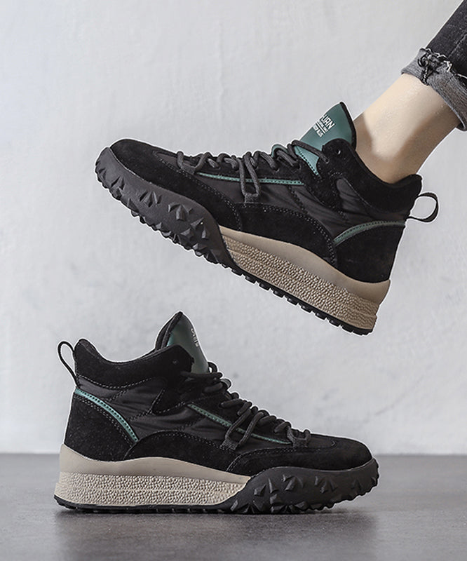 Khaki Platform Suede 2025 Lace Up Splicing Flats Fuzzy Wool Lined