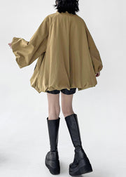 Khaki Pockets Oversized Cotton Coat Zip Up Batwing Sleeve