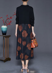 Khaki Print Cotton Vacation Dresses Chinese Button Spring