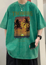 Khaki Print Oversized Cotton Men T Shirt O Neck Half Sleeve