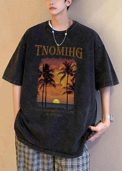 Khaki Print Oversized Cotton Men T Shirt O Neck Half Sleeve