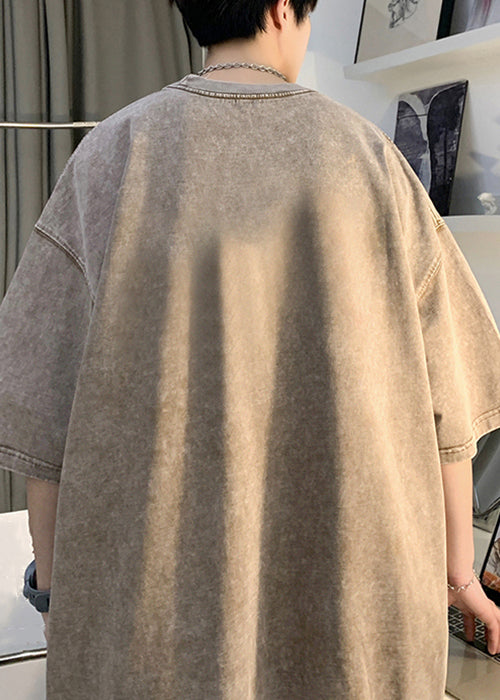 Khaki Print Oversized Cotton Men T Shirt O Neck Half Sleeve