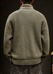 Khaki Solid Cotton Knit Winter Men Sweater Turtleneck