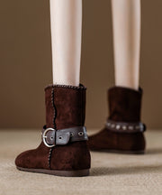 Khaki Suede Beautiful Buckle Strap Splicing Boots