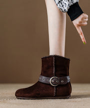 Khaki Suede Beautiful Buckle Strap Splicing Boots