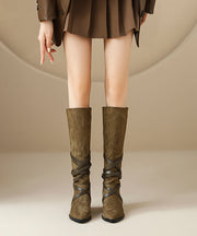 Khaki Suede Splicing Boho Boots Lace Up Pointed Toe