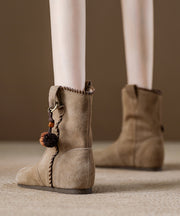 Khaki Suede Splicing Boho Wedge Boots