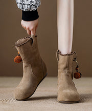 Khaki Suede Splicing Boho Wedge Boots