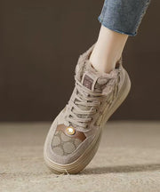 Khaki Suede Splicing High Top Board Shoes Lace Up