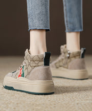 Khaki Suede Splicing High Top Board Shoes Lace Up