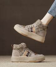 Khaki Suede Splicing High Top Board Shoes Lace Up