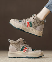 Khaki Suede Splicing High Top Board Shoes Lace Up
