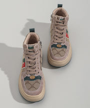 Khaki Suede Splicing High Top Board Shoes Lace Up