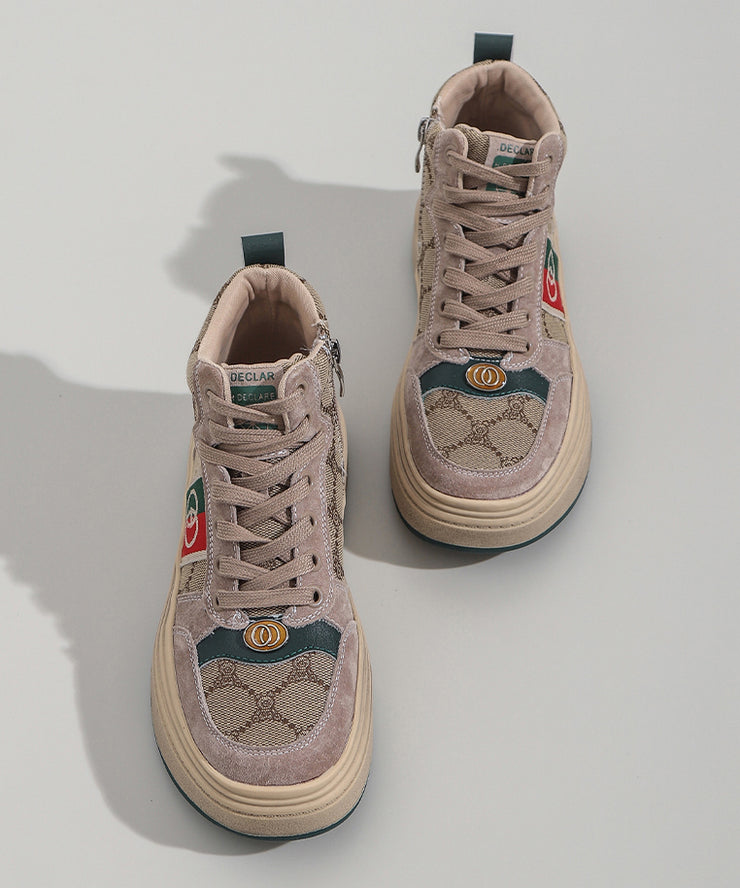 Khaki Suede Splicing High Top Board Shoes Lace Up