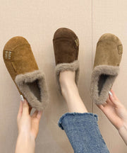 Khaki Suede Women Splicing Cozy Warm Flats