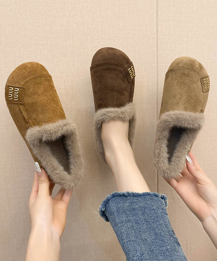 Khaki Suede Women Splicing Cozy Warm Flats