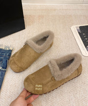Khaki Suede Women Splicing Cozy Warm Flats