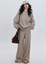 Khaki Warm Knit Cozy Two Pieces Set Sequins Winter