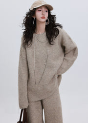 Khaki Warm Knit Cozy Two Pieces Set Sequins Winter