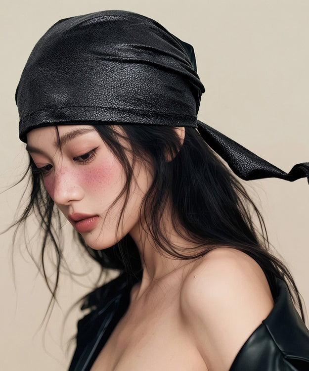 Korean Design Black Spicy Girl Faux Leather Boonie Hat