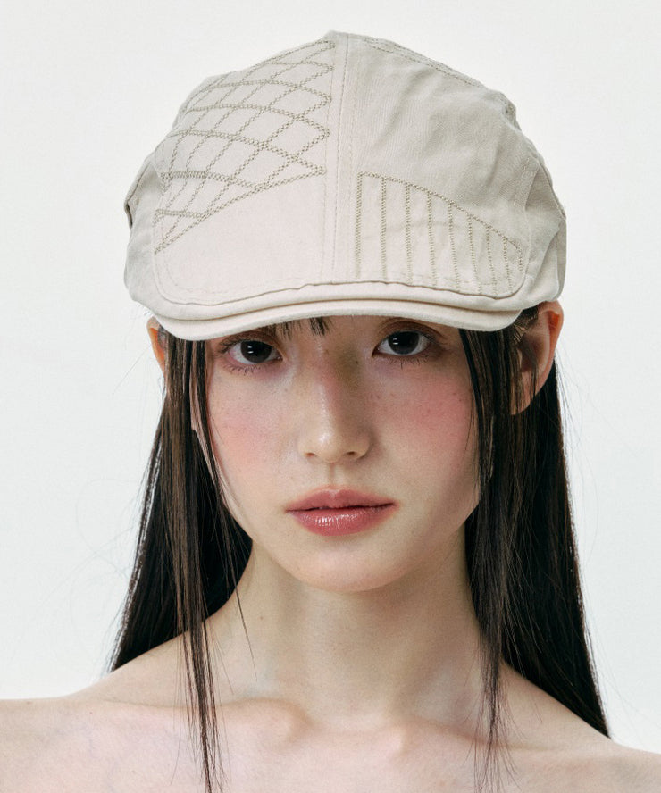 Korean Japanese Versatile Beige Patchwork Breton Hat