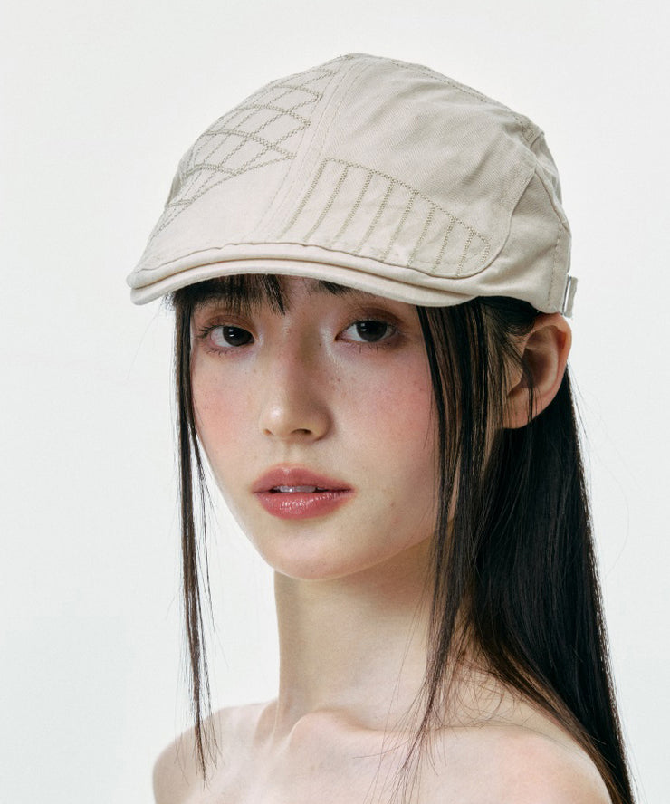 Korean Japanese Versatile Beige Patchwork Breton Hat