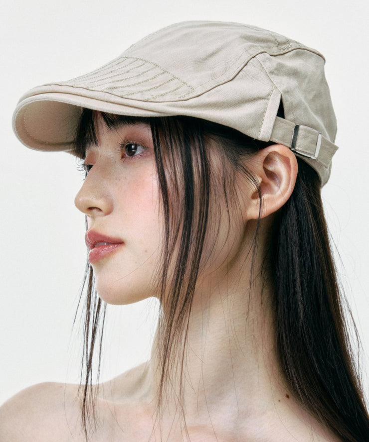 Korean Japanese Versatile Beige Patchwork Breton Hat
