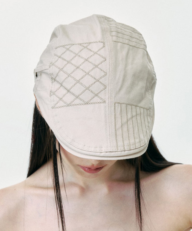 Korean Japanese Versatile Beige Patchwork Breton Hat