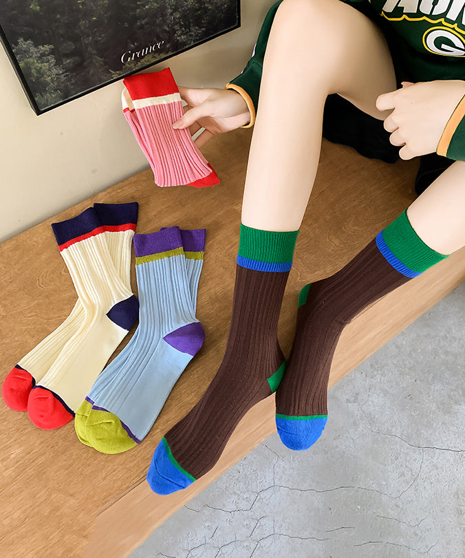 Korean Style Colorblock Spring Autumn Mid Calf Socks