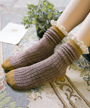 Korean Style Lace Patchwork Autumn Winter Mid Calf Socks