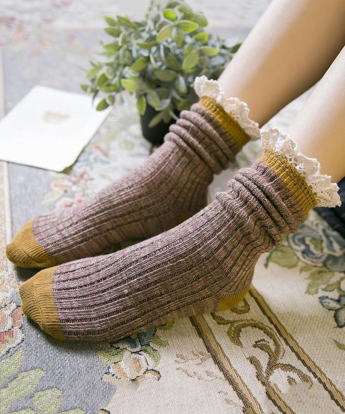 Korean Style Lace Patchwork Autumn Winter Mid Calf Socks