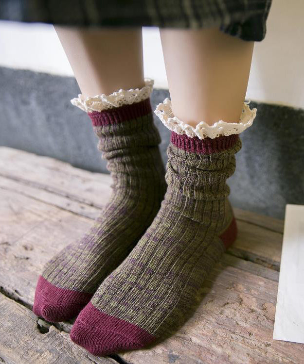 Korean Style Lace Patchwork Autumn Winter Mid Calf Socks