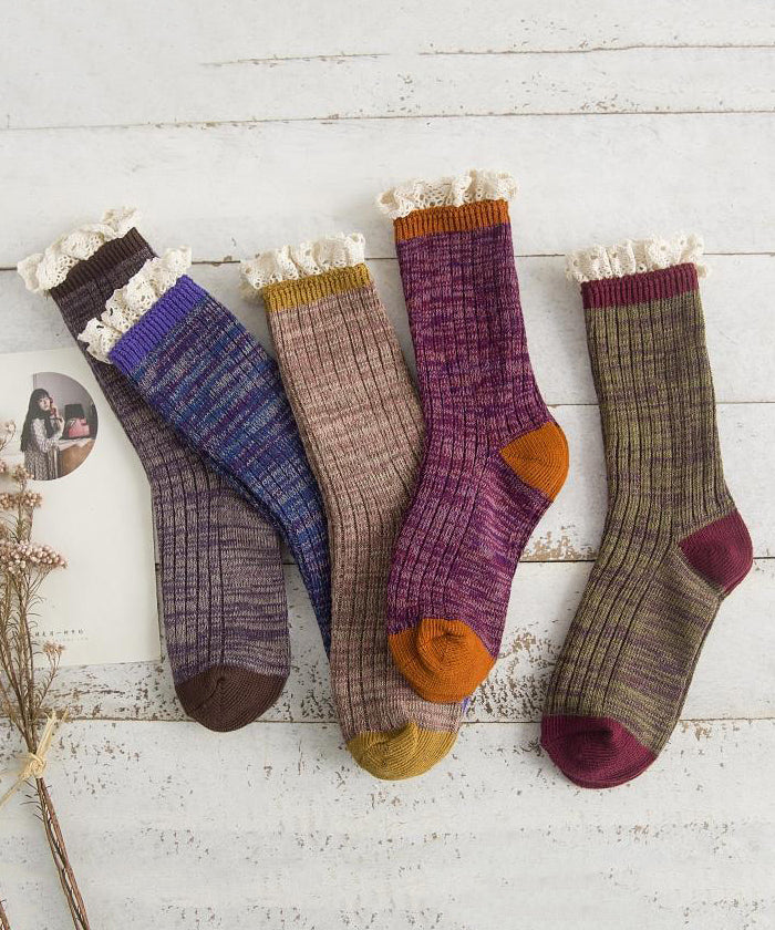 Korean Style Lace Patchwork Autumn Winter Mid Calf Socks