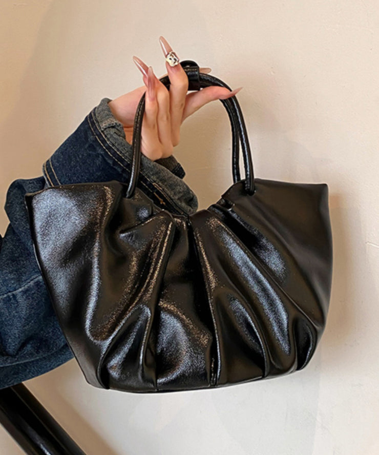 Korean Style Versatile Green Wrinkled Faux Leather Tote Bag
