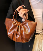 Korean Style Versatile Green Wrinkled Faux Leather Tote Bag
