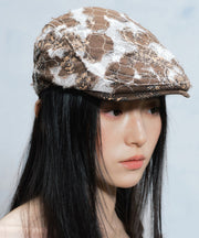 Korean Version Coffee Ripped Breathable Lace Patchwork Beret Hat