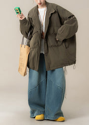 Korean Version Green Pocket Cotton Filled Jacket Outfit Winter