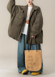 Korean Version Green Pocket Cotton Filled Jacket Outfit Winter