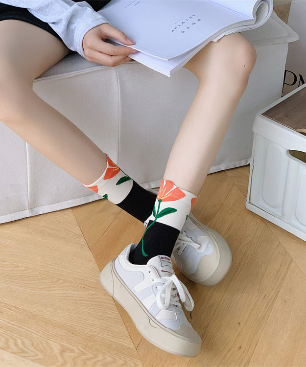 Korean Version Jacquard Cotton Mid Calf Socks